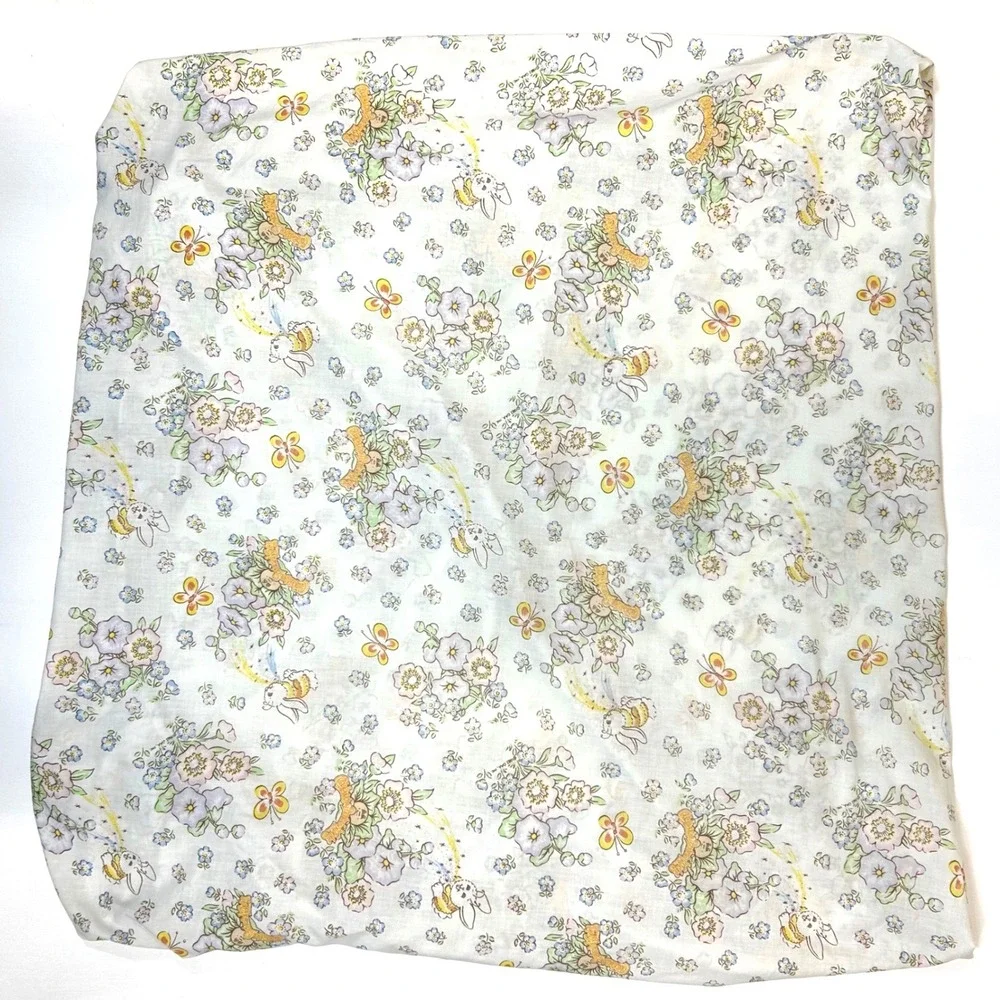 Vintage 1983 Cabbage Patch Kids Pequot Twin Fitted Sheet Floral Garden Butterfly
